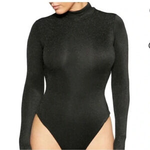 Naked Wardrobe Black/silver Glitter Body Suit size Large